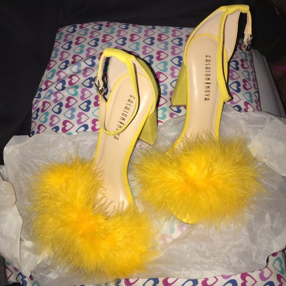 orange fluffy heels